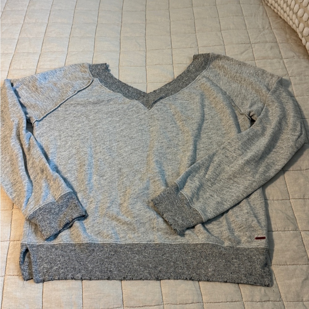 n:PHILANTHROPY Light Gray V-Neck Sweatshirt with Dark Gray Trim